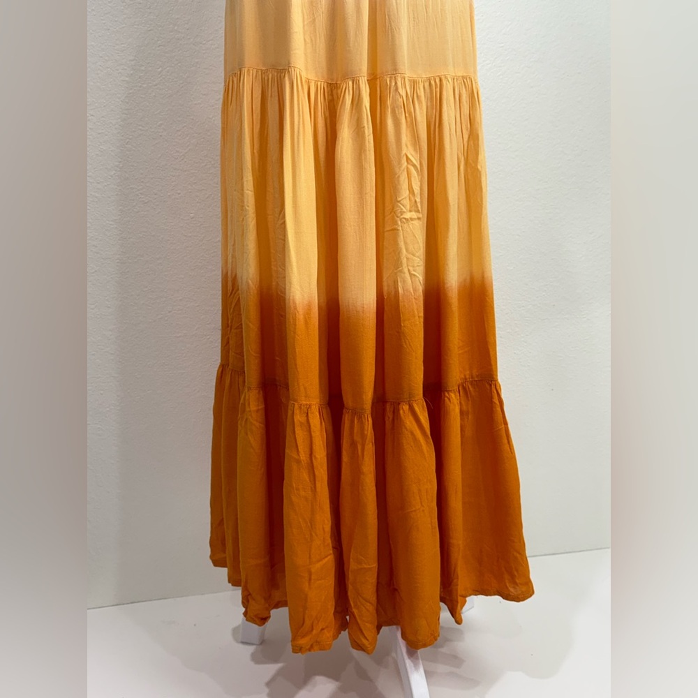 Tiare Hawaii Maxi Dress Button Front Dawn Ombre Pink Yellow Orange Tired Rayon S - Picture 5 of 13